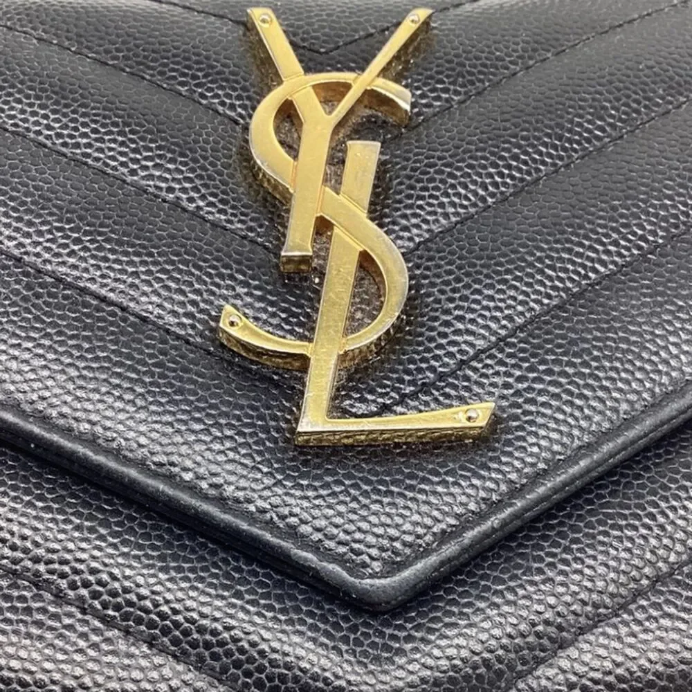 Saint Lauren Large Cassandre Quilted Flap Wallet in Black Lamb Leather - Picture 9 of 10